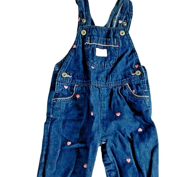 Oshkosh Girls Overalls Denim Jean Hearts Embroidered 18 Months - Picture 1 of 11